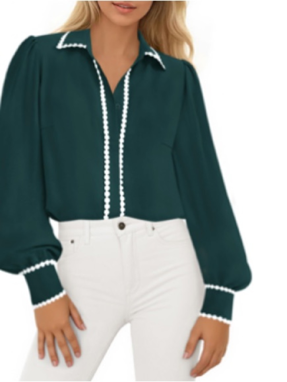 NWT PRETTYGARDEN Dark Teal Long Sleeve Button Down Blouse Sz XL Women